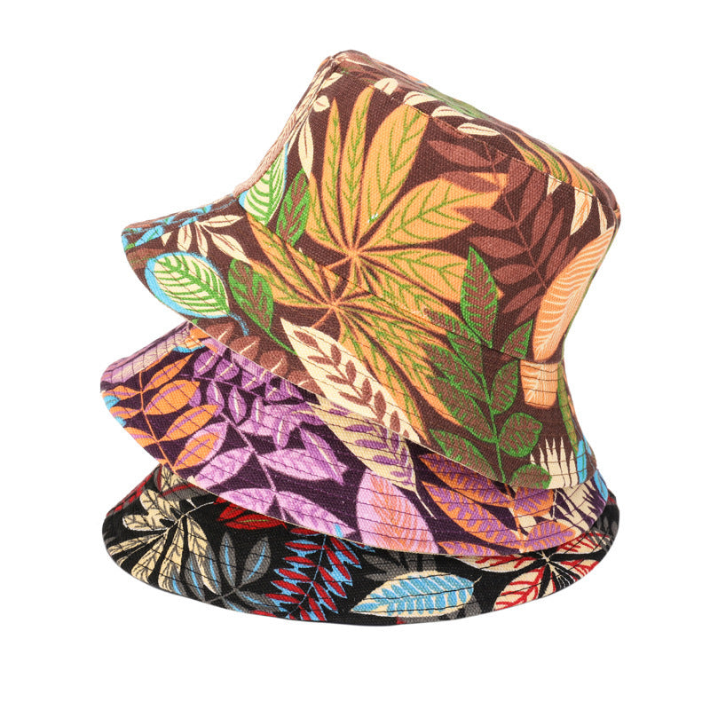 European And American New Printing Bucket Hat Women's Spring And Summer Canvas Hat Travel Beach Double-sided Wear Bucket Hat Generation Hair