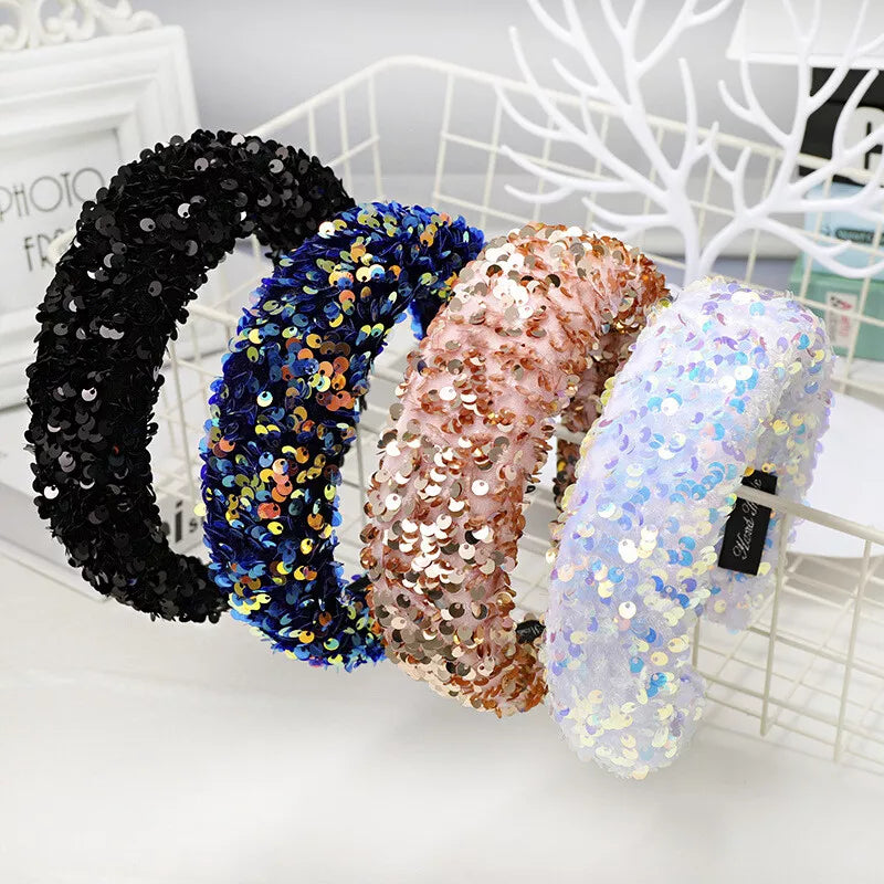 Women's Sequin Padded Headband Hairband Wide Hair Band Hoop Accessories Costume
