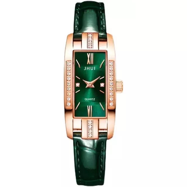 Emerald Green Ladies Wristwatch Quartz Fashion Leather Strap Crystal Watch UK